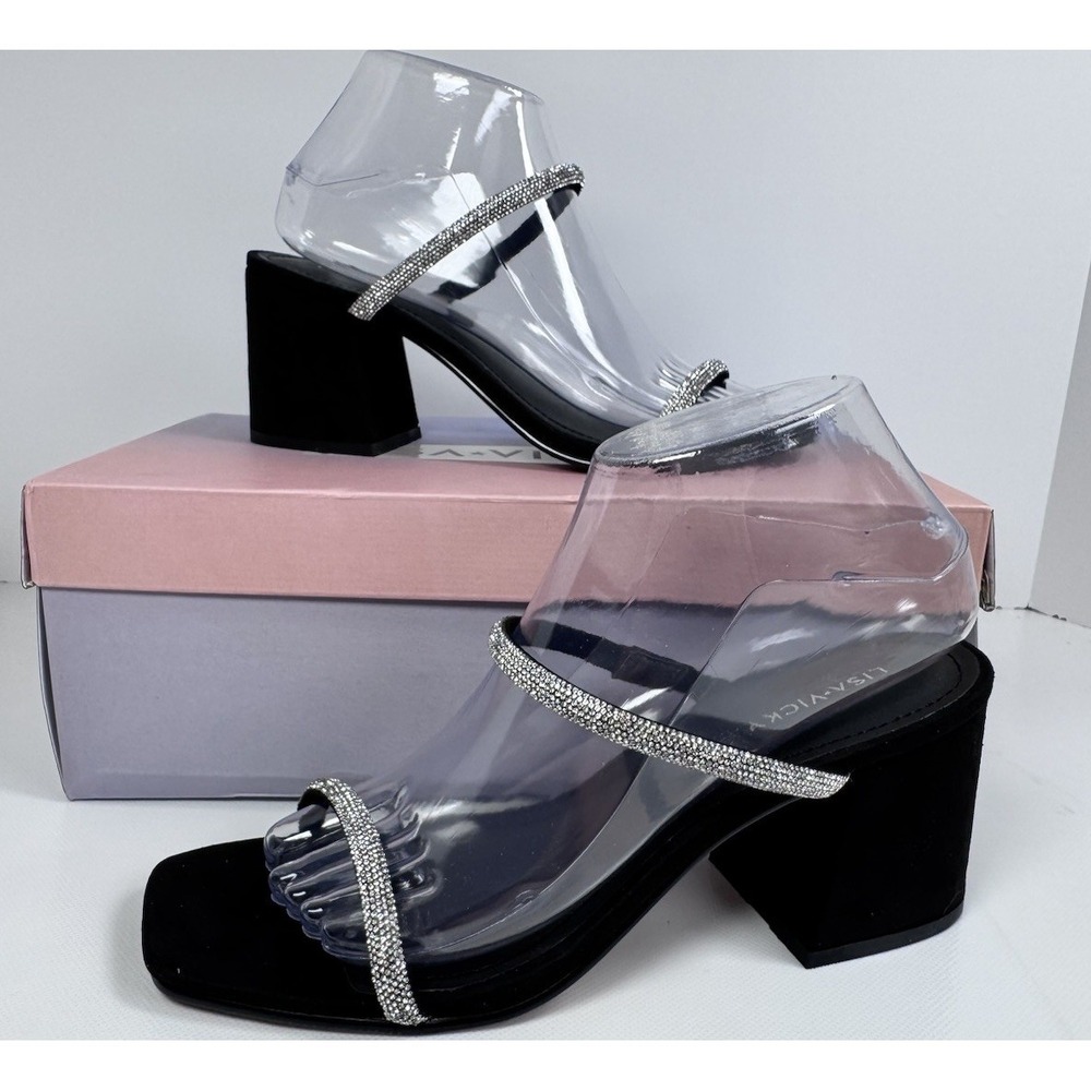 Lisa Vicky 8 Strappy Rhinestone Sandal Pumps Block Heel Formal Casual Statement
